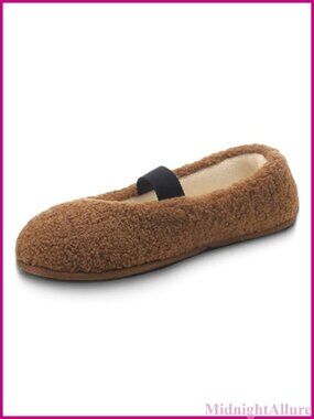 Mary Jane Fuzzy Slippers Faux Shearling Memory Foam Flats